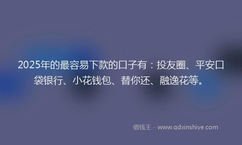 2025年的最容易下款的口子有：投友圈、平安口袋银行、小花钱包、替你还、融逸花等。