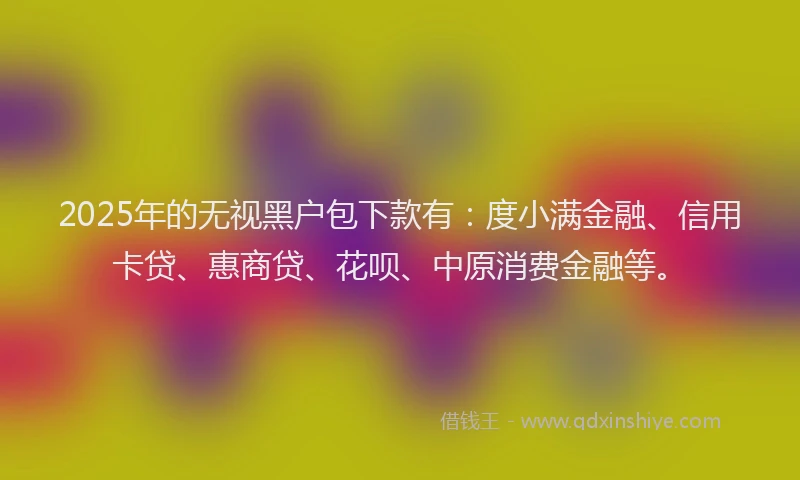 2025年的无视黑户包下款有：度小满金融、信用卡贷、惠商贷、花呗、中原消费金融等。