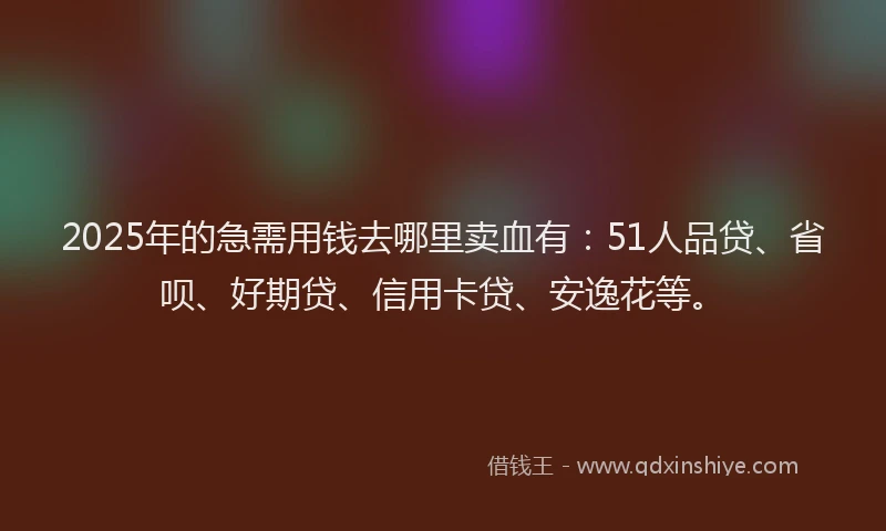 2025年的急需用钱去哪里卖血有：51人品贷、省呗、好期贷、信用卡贷、安逸花等。