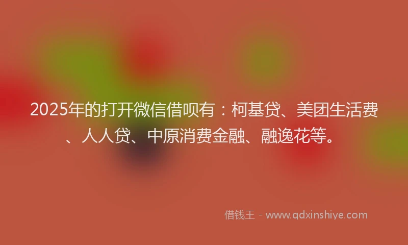 2025年的打开微信借呗有：柯基贷、美团生活费、人人贷、中原消费金融、融逸花等。