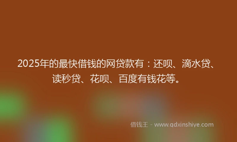 2025年的最快借钱的网贷款有：还呗、滴水贷、读秒贷、花呗、百度有钱花等。