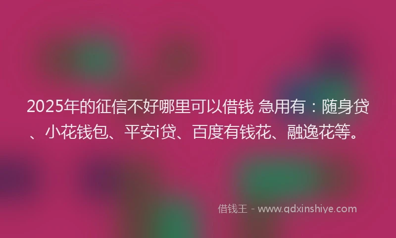 2025年的征信不好哪里可以借钱 急用有：随身贷、小花钱包、平安i贷、百度有钱花、融逸花等。