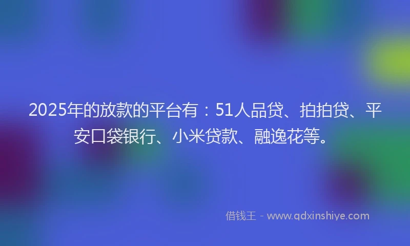 2025年的放款的平台有：51人品贷、拍拍贷、平安口袋银行、小米贷款、融逸花等。