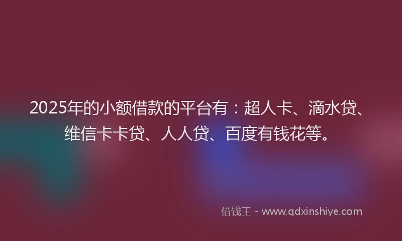 2025年的小额借款的平台有：超人卡、滴水贷、维信卡卡贷、人人贷、百度有钱花等。
