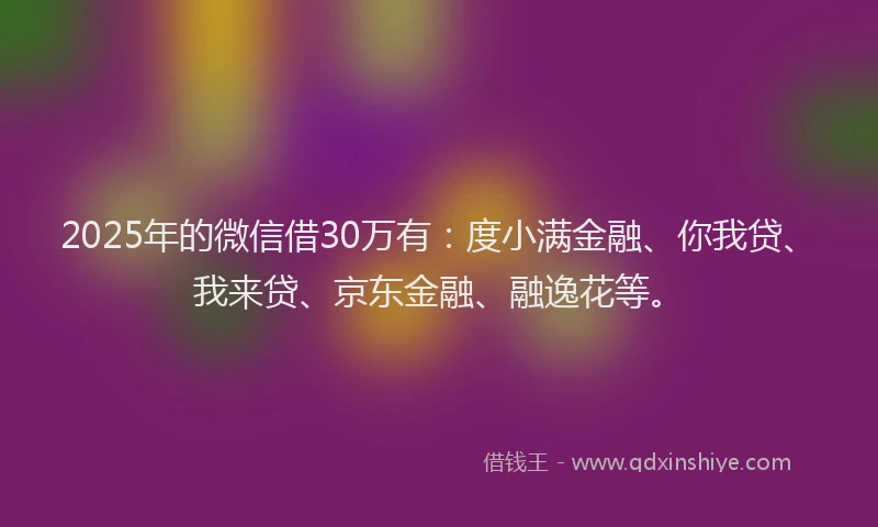 2025年的微信借30万有：度小满金融、你我贷、我来贷、京东金融、融逸花等。