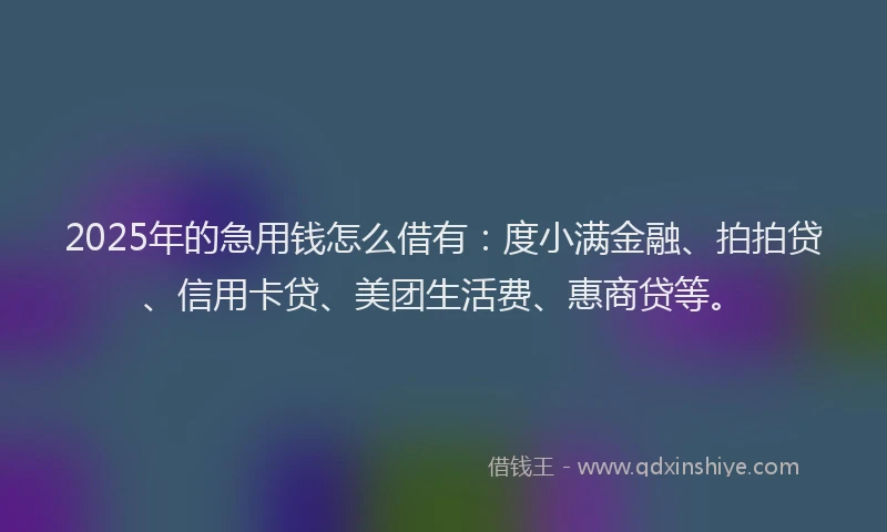 2025年的急用钱怎么借有：度小满金融、拍拍贷、信用卡贷、美团生活费、惠商贷等。