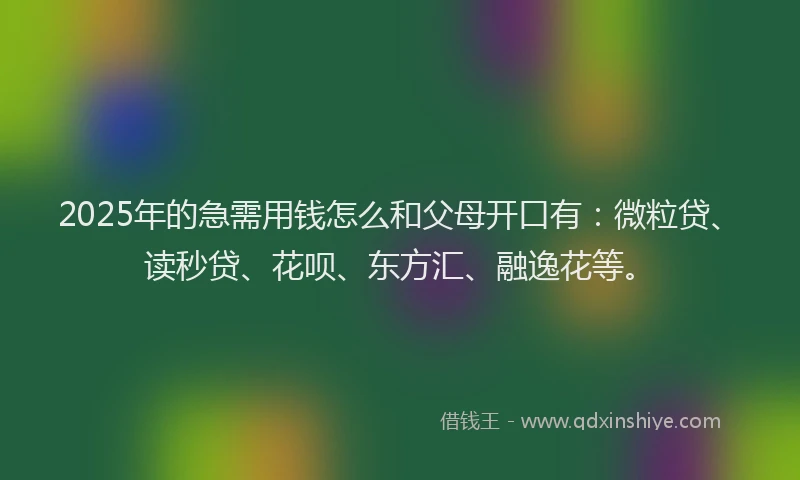 2025年的急需用钱怎么和父母开口有：微粒贷、读秒贷、花呗、东方汇、融逸花等。