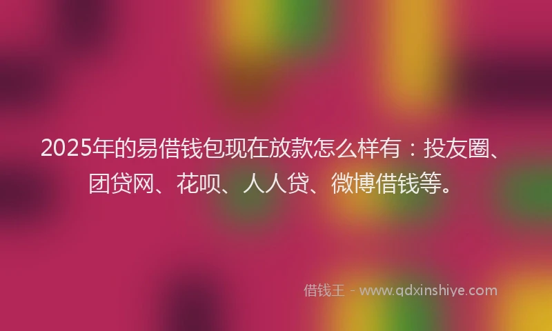 2025年的易借钱包现在放款怎么样有：投友圈、团贷网、花呗、人人贷、微博借钱等。