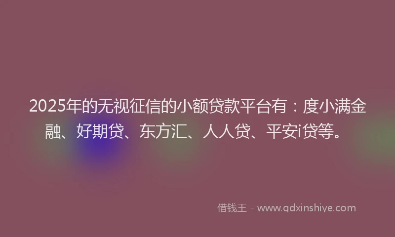 2025年的无视征信的小额贷款平台有：度小满金融、好期贷、东方汇、人人贷、平安i贷等。