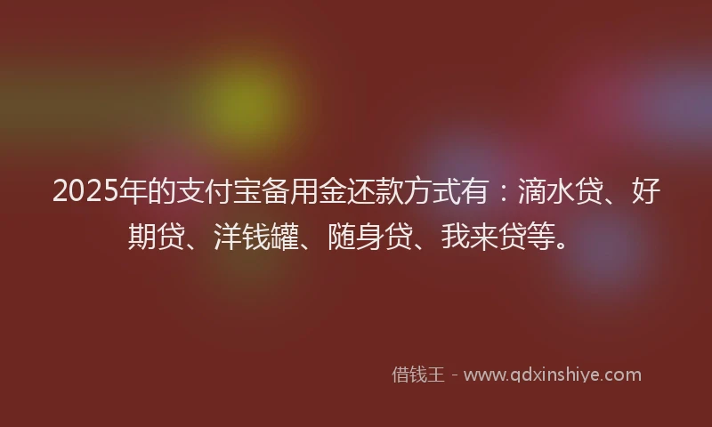 2025年的支付宝备用金还款方式有：滴水贷、好期贷、洋钱罐、随身贷、我来贷等。