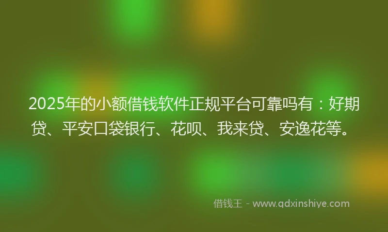 2025年的小额借钱软件正规平台可靠吗有：好期贷、平安口袋银行、花呗、我来贷、安逸花等。