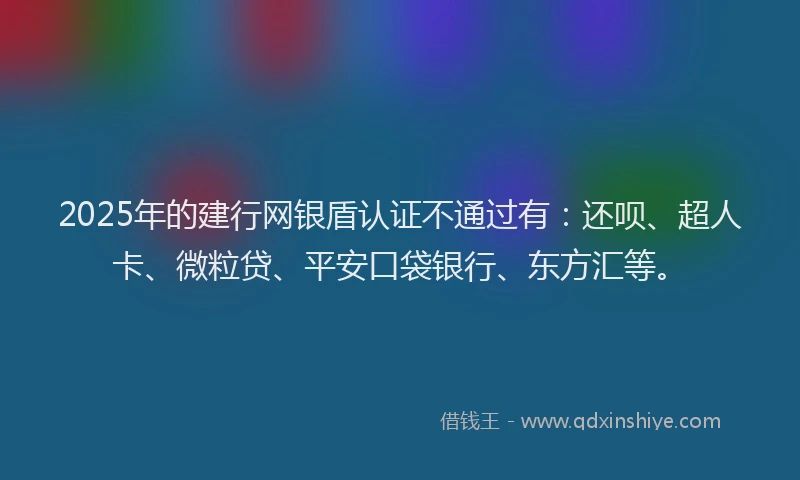 2025年的建行网银盾认证不通过有：还呗、超人卡、微粒贷、平安口袋银行、东方汇等。