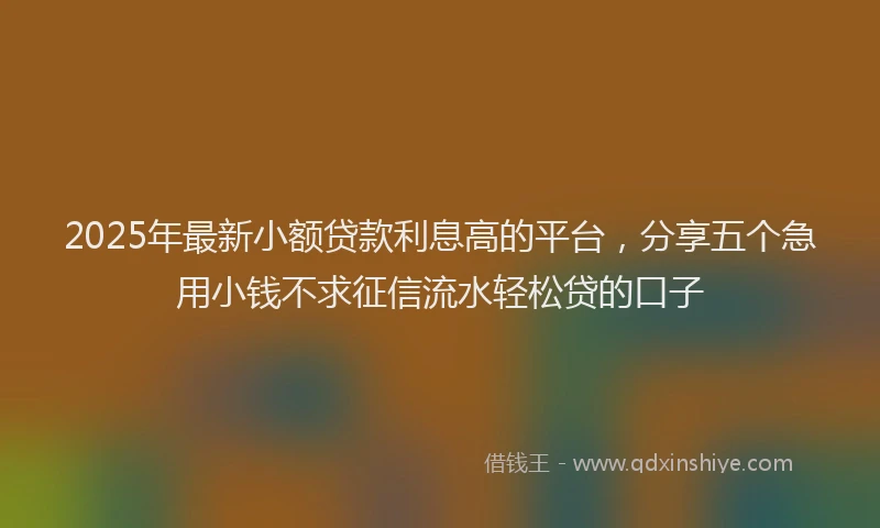 2025年最新小额贷款利息高的平台，分享五个急用小钱不求征信流水轻松贷的口子