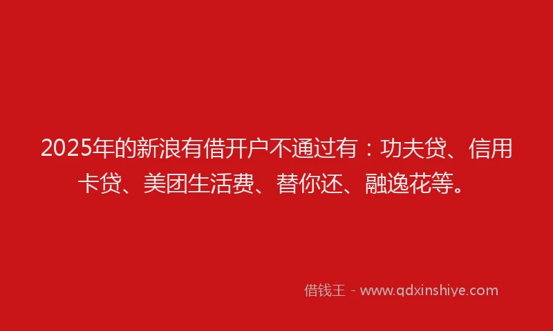 2025年的新浪有借开户不通过有：功夫贷、信用卡贷、美团生活费、替你还、融逸花等。