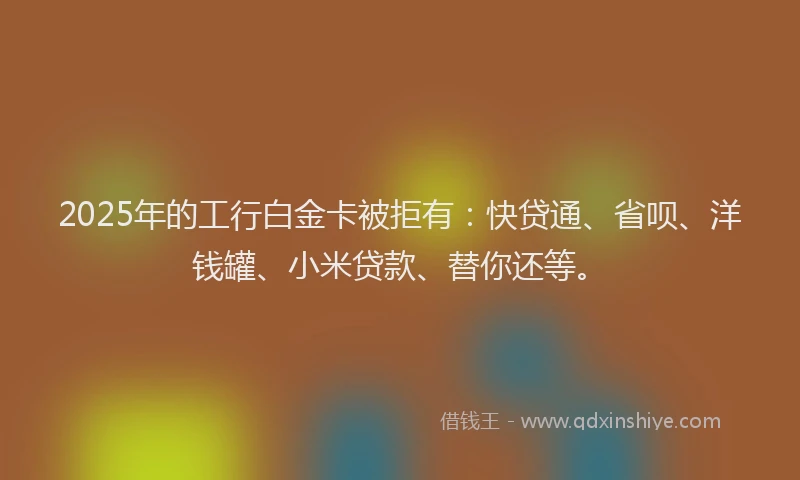 2025年的工行白金卡被拒有：快贷通、省呗、洋钱罐、小米贷款、替你还等。