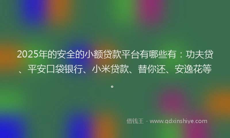 2025年的安全的小额贷款平台有哪些有：功夫贷、平安口袋银行、小米贷款、替你还、安逸花等。