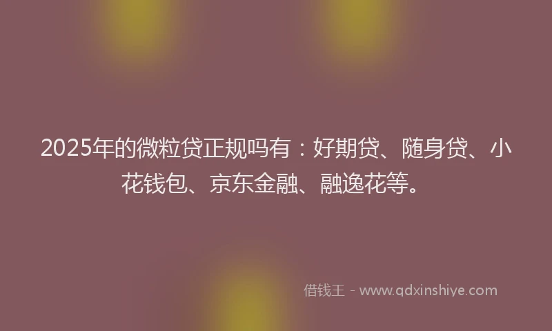 2025年的微粒贷正规吗有：好期贷、随身贷、小花钱包、京东金融、融逸花等。