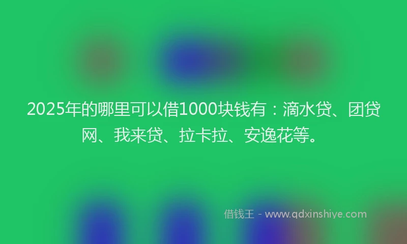 2025年的哪里可以借1000块钱有：滴水贷、团贷网、我来贷、拉卡拉、安逸花等。
