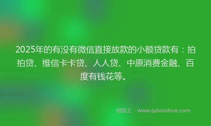 2025年的有没有微信直接放款的小额贷款有：拍拍贷、维信卡卡贷、人人贷、中原消费金融、百度有钱花等。