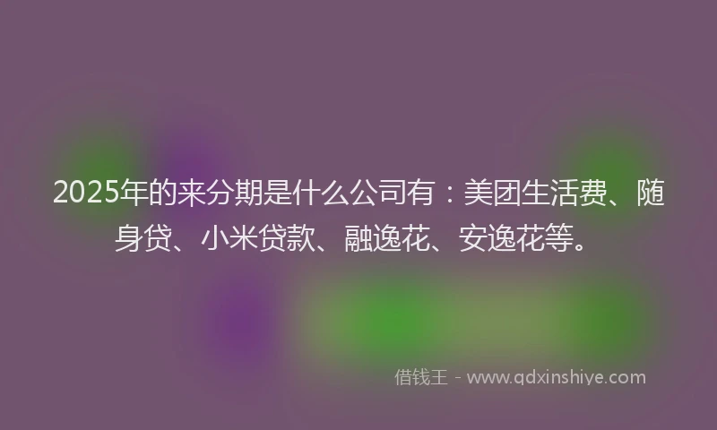 2025年的来分期是什么公司有：美团生活费、随身贷、小米贷款、融逸花、安逸花等。