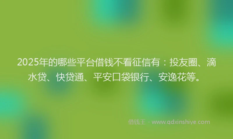 2025年的哪些平台借钱不看征信有：投友圈、滴水贷、快贷通、平安口袋银行、安逸花等。