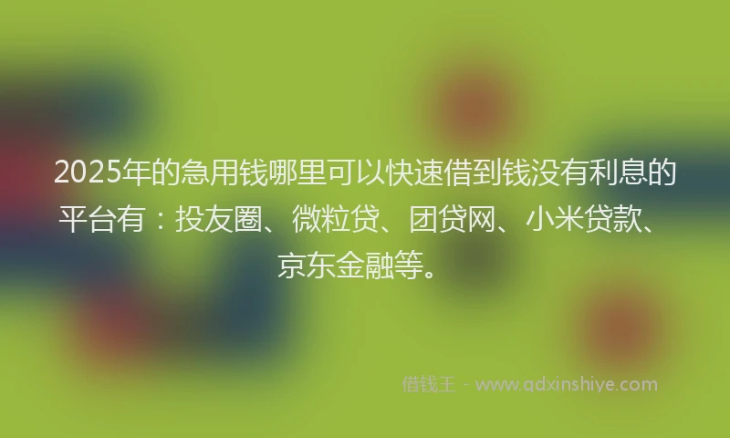 2025年的急用钱哪里可以快速借到钱没有利息的平台有：投友圈、微粒贷、团贷网、小米贷款、京东金融等。