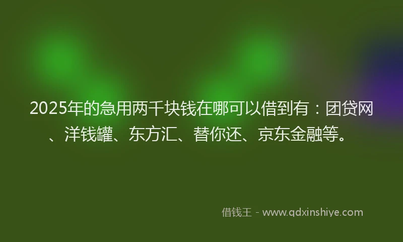 2025年的急用两千块钱在哪可以借到有：团贷网、洋钱罐、东方汇、替你还、京东金融等。