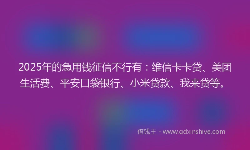 2025年的急用钱征信不行有：维信卡卡贷、美团生活费、平安口袋银行、小米贷款、我来贷等。