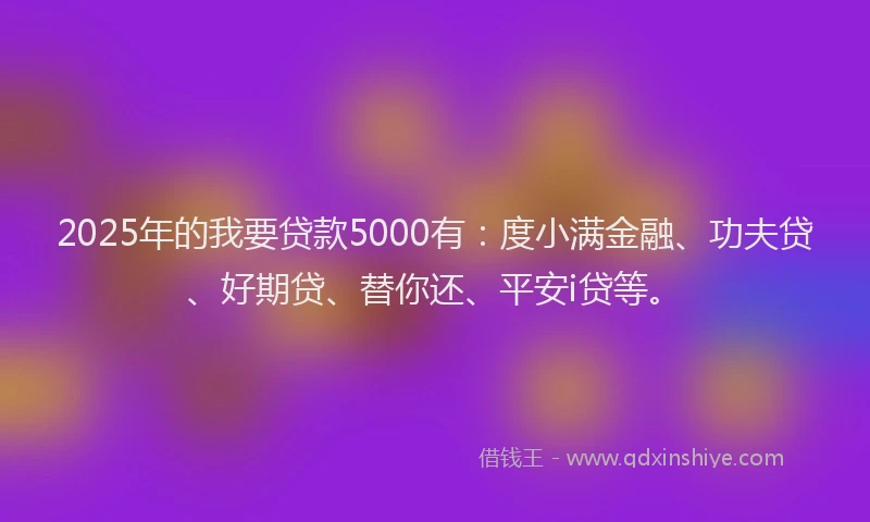 2025年的我要贷款5000有：度小满金融、功夫贷、好期贷、替你还、平安i贷等。