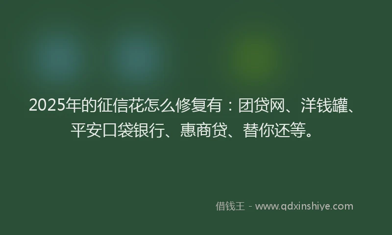 2025年的征信花怎么修复有：团贷网、洋钱罐、平安口袋银行、惠商贷、替你还等。