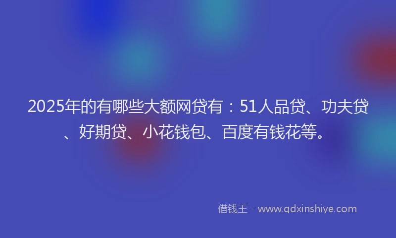 2025年的有哪些大额网贷有：51人品贷、功夫贷、好期贷、小花钱包、百度有钱花等。