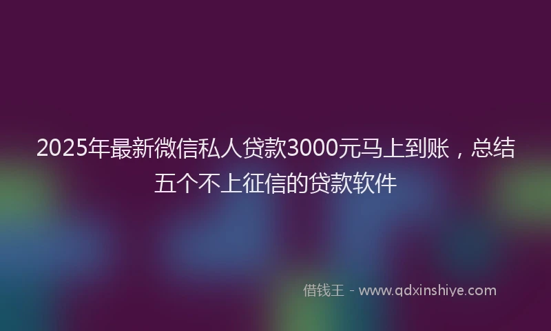 2025年最新微信私人贷款3000元马上到账，总结五个不上征信的贷款软件