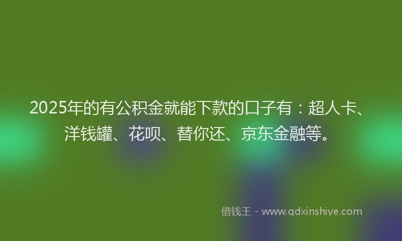 2025年的有公积金就能下款的口子有：超人卡、洋钱罐、花呗、替你还、京东金融等。