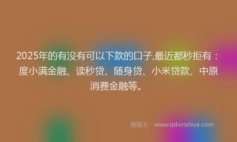 2025年的有没有可以下款的口子,最近都秒拒有：度小满金融、读秒贷、随身贷、小米贷款、中原消费金融等。