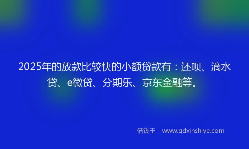 2025年的放款比较快的小额贷款有：还呗、滴水贷、e微贷、分期乐、京东金融等。