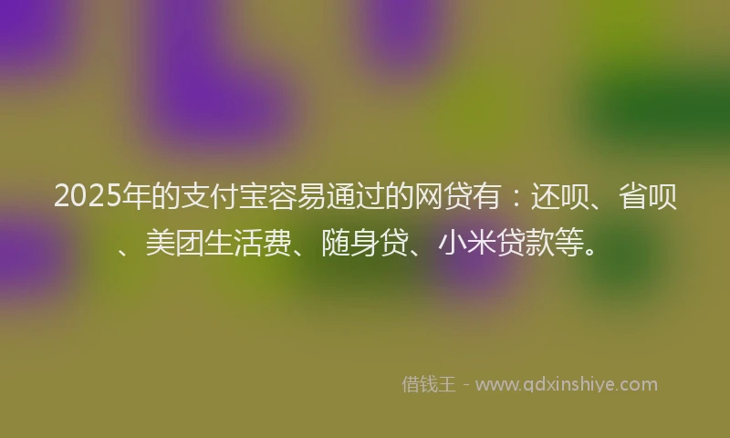 2025年的支付宝容易通过的网贷有：还呗、省呗、美团生活费、随身贷、小米贷款等。