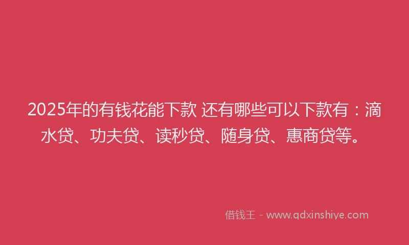 2025年的有钱花能下款 还有哪些可以下款有：滴水贷、功夫贷、读秒贷、随身贷、惠商贷等。
