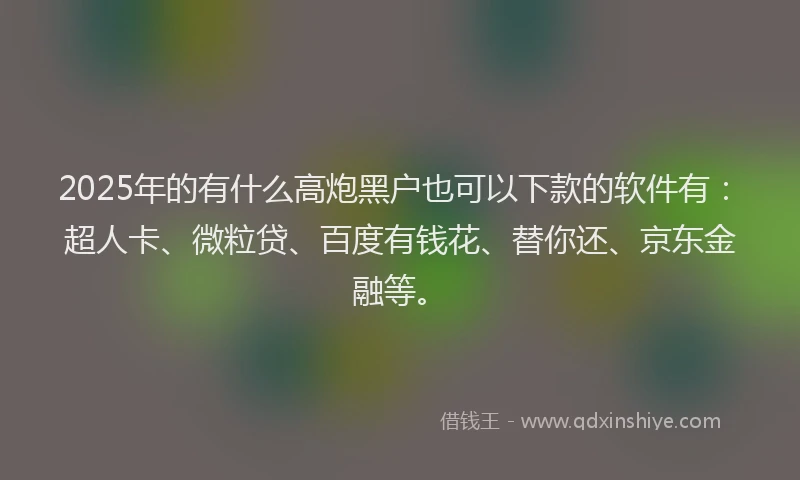 2025年的有什么高炮黑户也可以下款的软件有：超人卡、微粒贷、百度有钱花、替你还、京东金融等。
