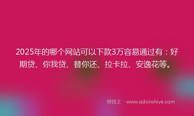 2025年的哪个网站可以下款3万容易通过有：好期贷、你我贷、替你还、拉卡拉、安逸花等。