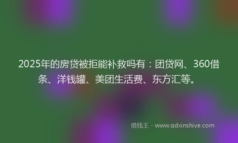2025年的房贷被拒能补救吗有：团贷网、360借条、洋钱罐、美团生活费、东方汇等。