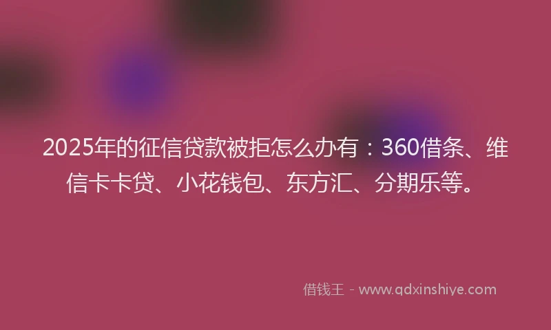 2025年的征信贷款被拒怎么办有：360借条、维信卡卡贷、小花钱包、东方汇、分期乐等。