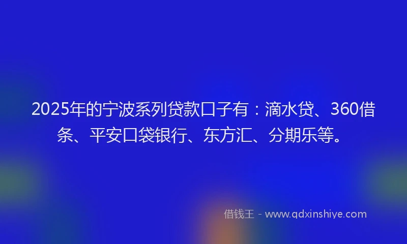 2025年的宁波系列贷款口子有：滴水贷、360借条、平安口袋银行、东方汇、分期乐等。