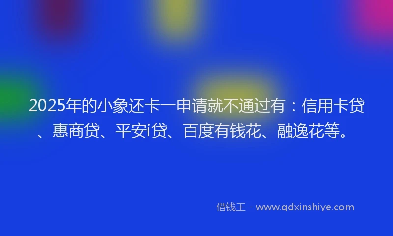 2025年的小象还卡一申请就不通过有：信用卡贷、惠商贷、平安i贷、百度有钱花、融逸花等。