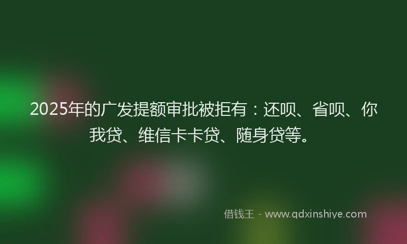 2025年的广发提额审批被拒有：还呗、省呗、你我贷、维信卡卡贷、随身贷等。