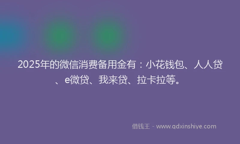 2025年的微信消费备用金有：小花钱包、人人贷、e微贷、我来贷、拉卡拉等。