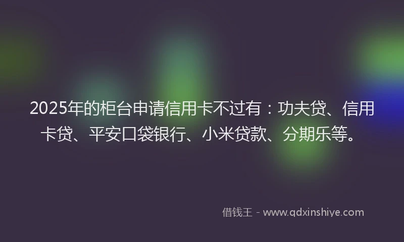 2025年的柜台申请信用卡不过有：功夫贷、信用卡贷、平安口袋银行、小米贷款、分期乐等。