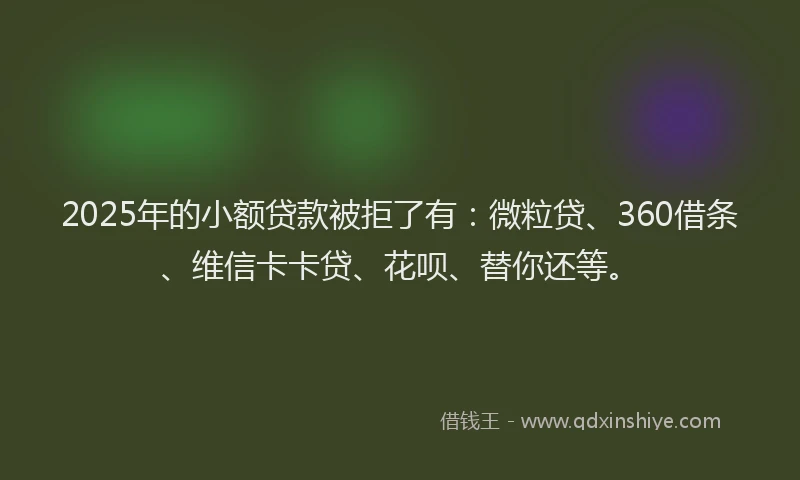 2025年的小额贷款被拒了有：微粒贷、360借条、维信卡卡贷、花呗、替你还等。