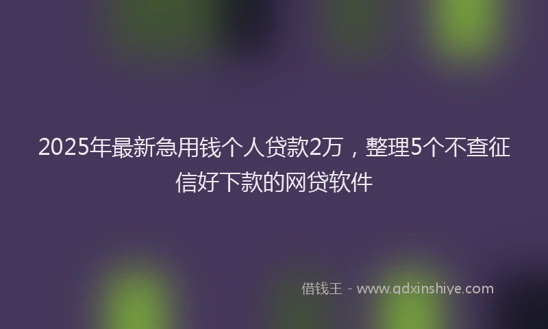 2025年最新急用钱个人贷款2万，整理5个不查征信好下款的网贷软件
