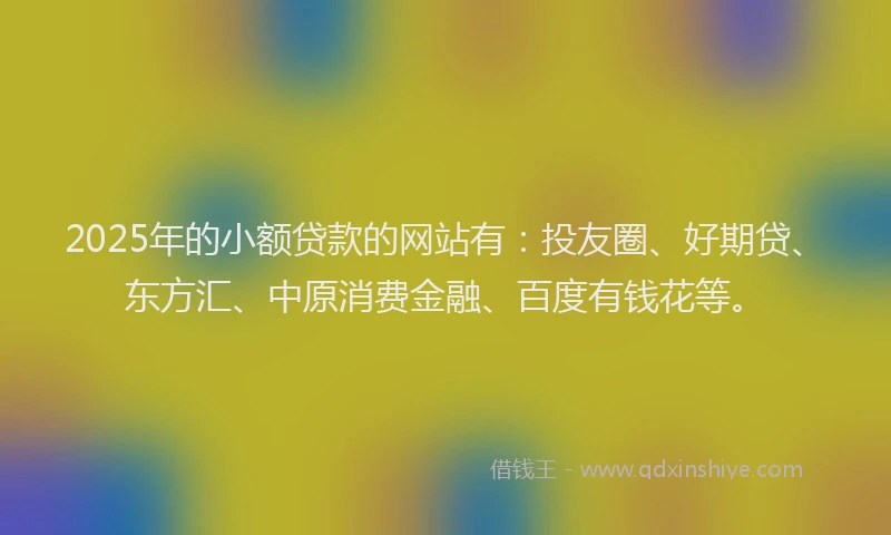 2025年的小额贷款的网站有：投友圈、好期贷、东方汇、中原消费金融、百度有钱花等。