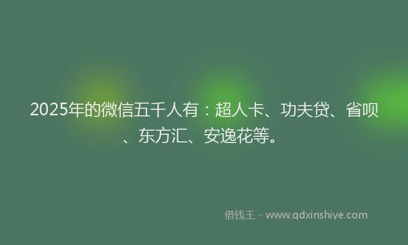 2025年的微信五千人有：超人卡、功夫贷、省呗、东方汇、安逸花等。